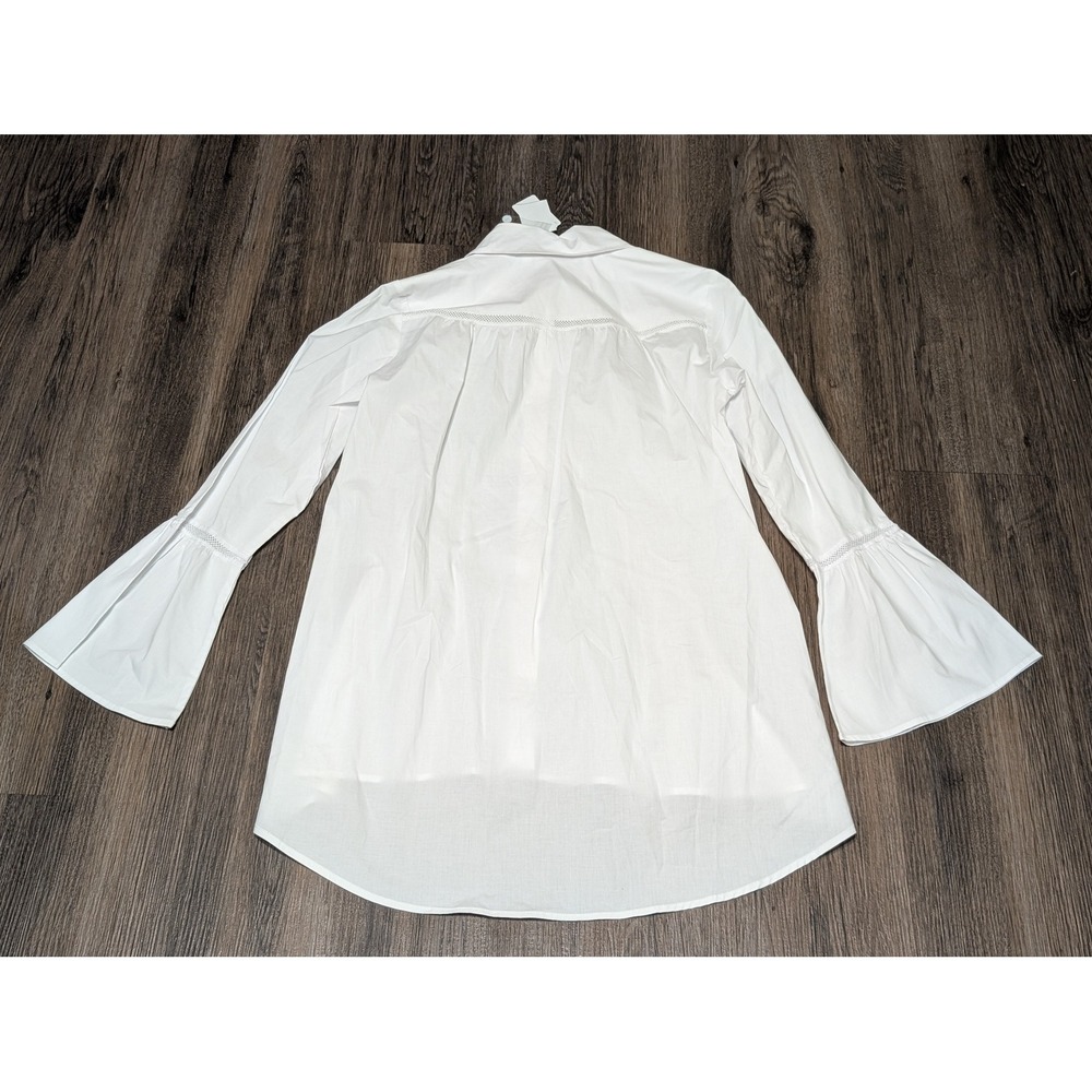 Neiman‎ Marcus White Bell Sleeve Button Down Tunic Top XS NWT - Picture 4 of 5